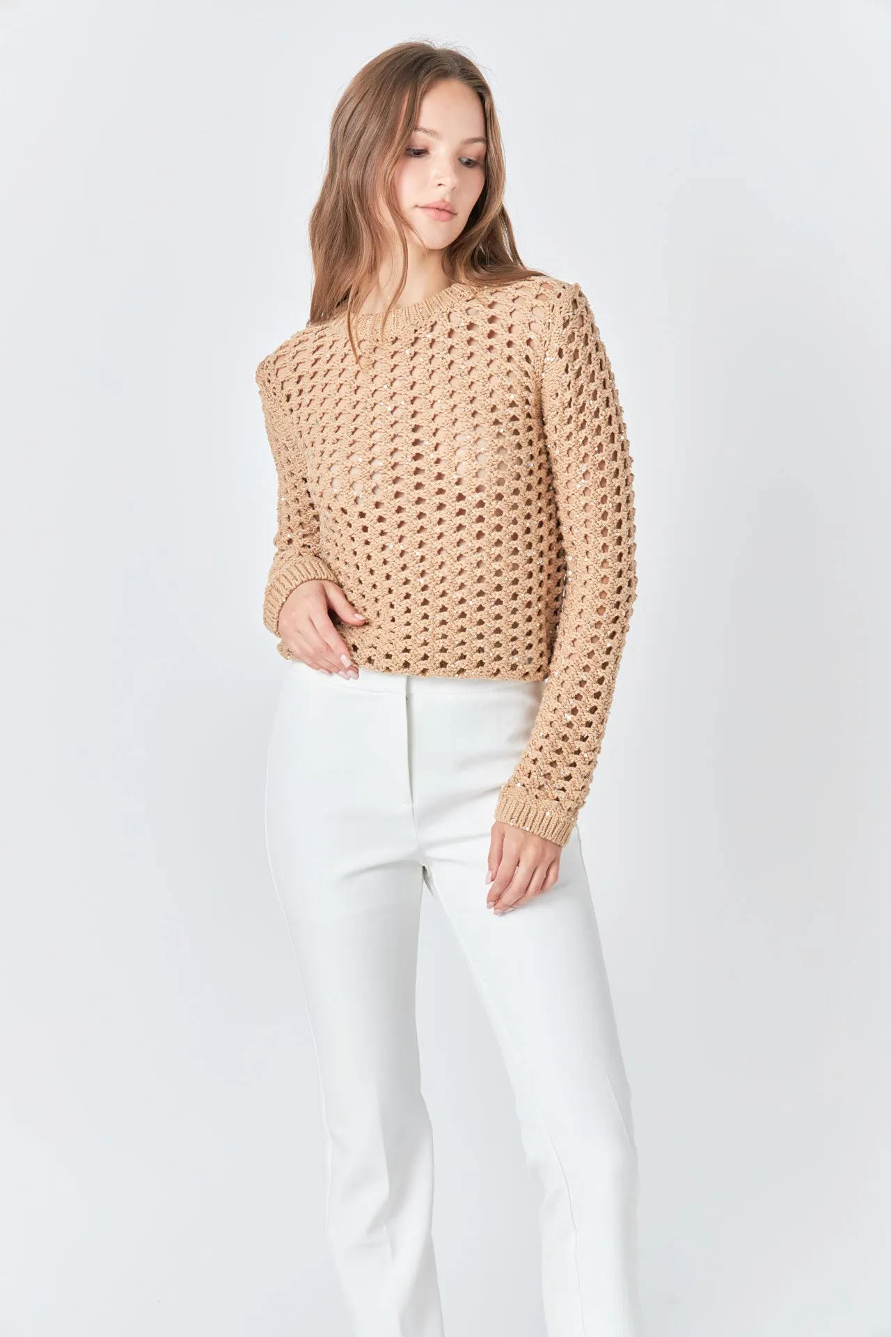 Sequins Knit Long Sleeve Top