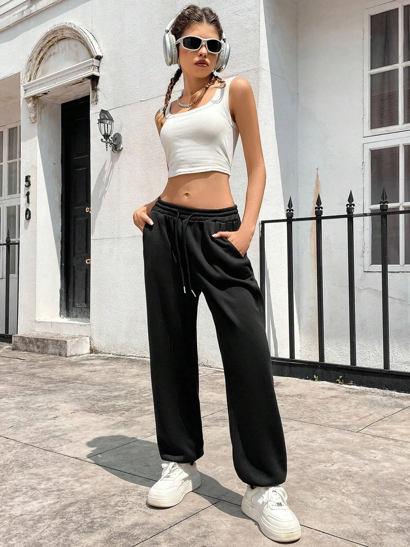 SHEIN Solid Drawstring Waist Slant Pocket Sweatpants