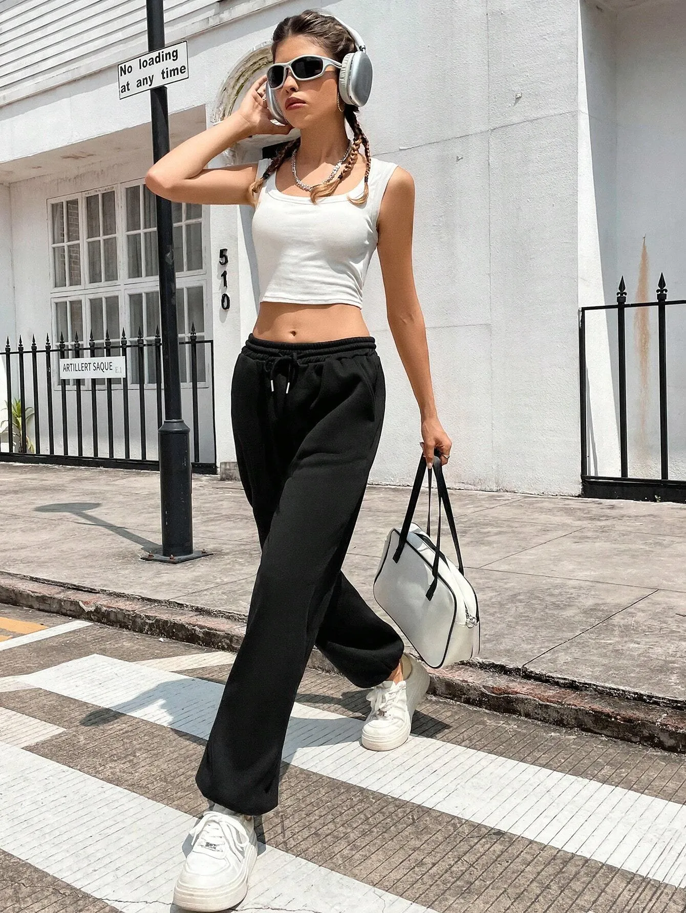 SHEIN Solid Drawstring Waist Slant Pocket Sweatpants