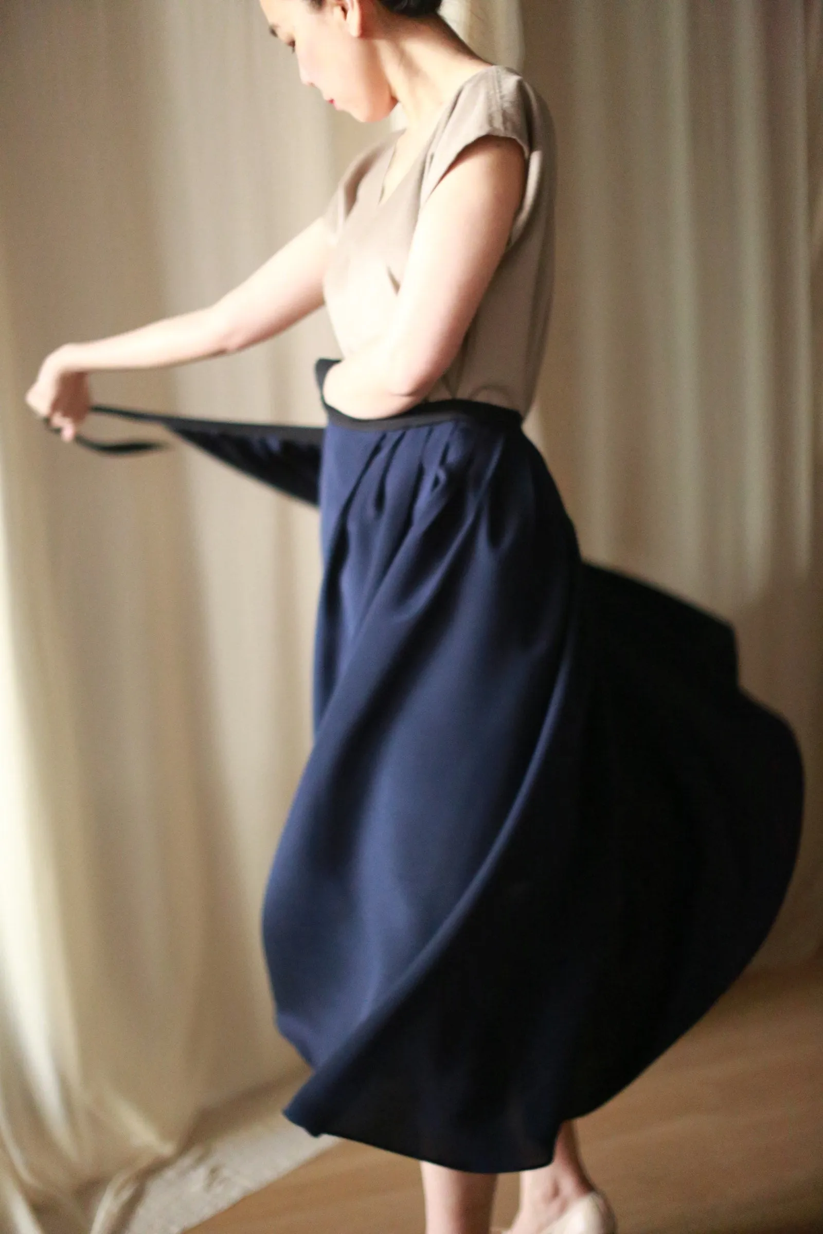 Silk Pleated Wrap Skirt