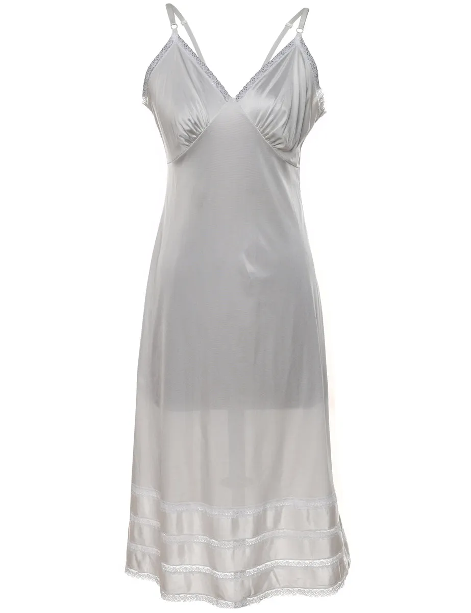 Silver Classic Lace Trim Slip Dress - M