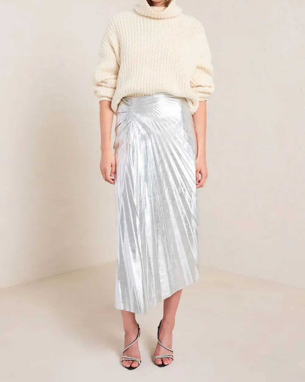 Silver Metallic Vegan Leather Tori Skirt