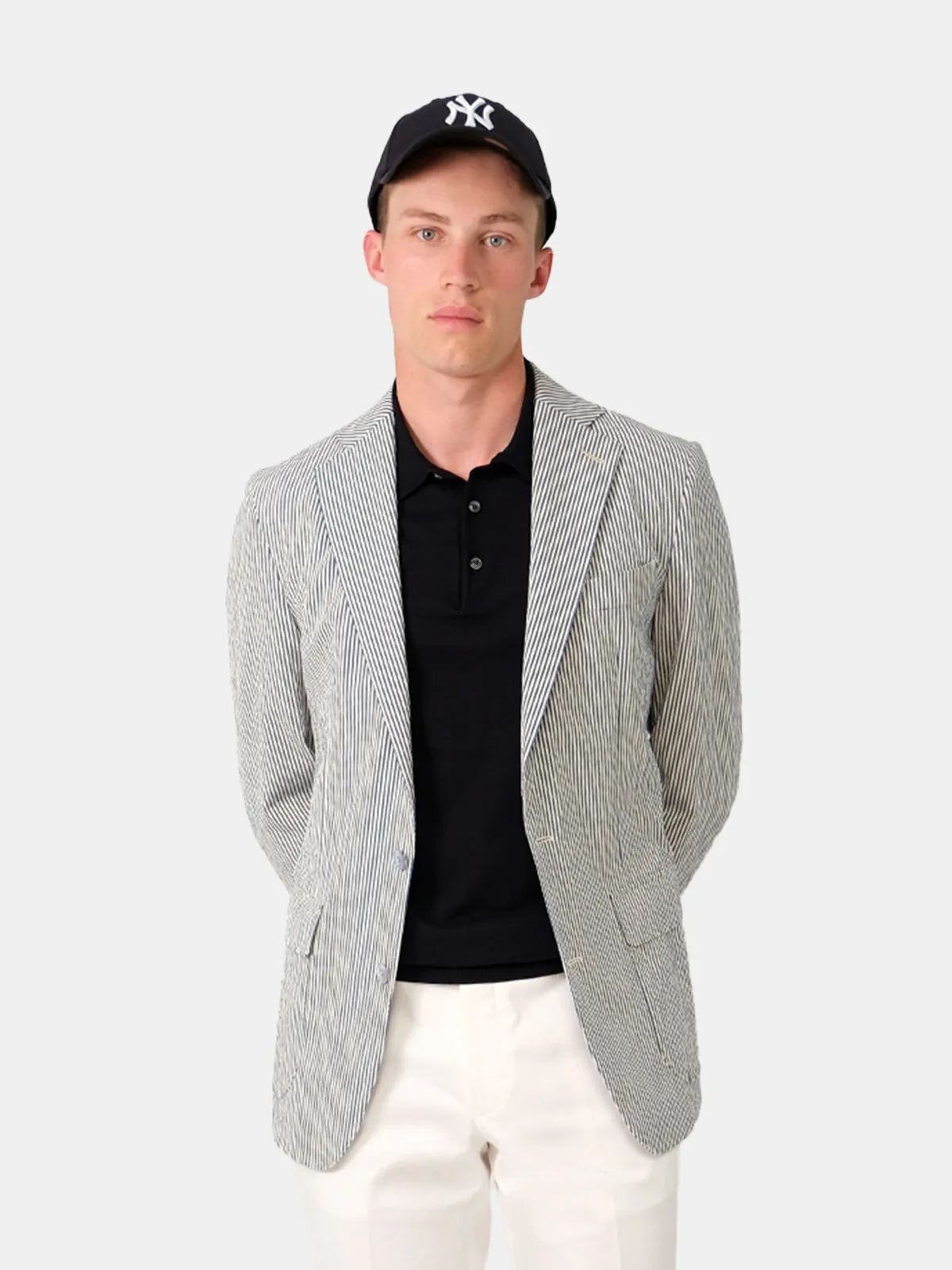 Sirolo Blazer Cotton Seersucker Blue & White Stripe