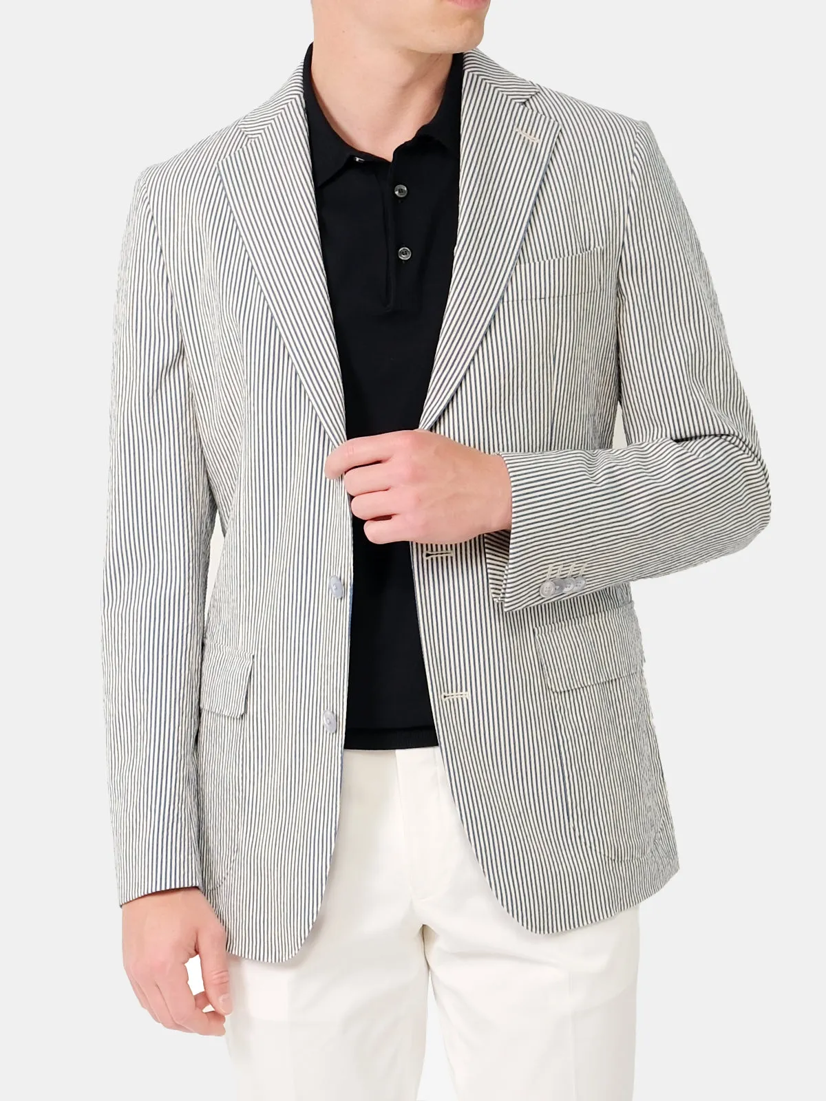 Sirolo Blazer Cotton Seersucker Blue & White Stripe