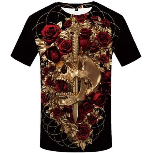 Skull T-shirt Men Metal Tshirts Cool Rose T-shirts Graphic War Tshirt Printed Harajuku T-shirts 3d Short Sleeve summer Men/women