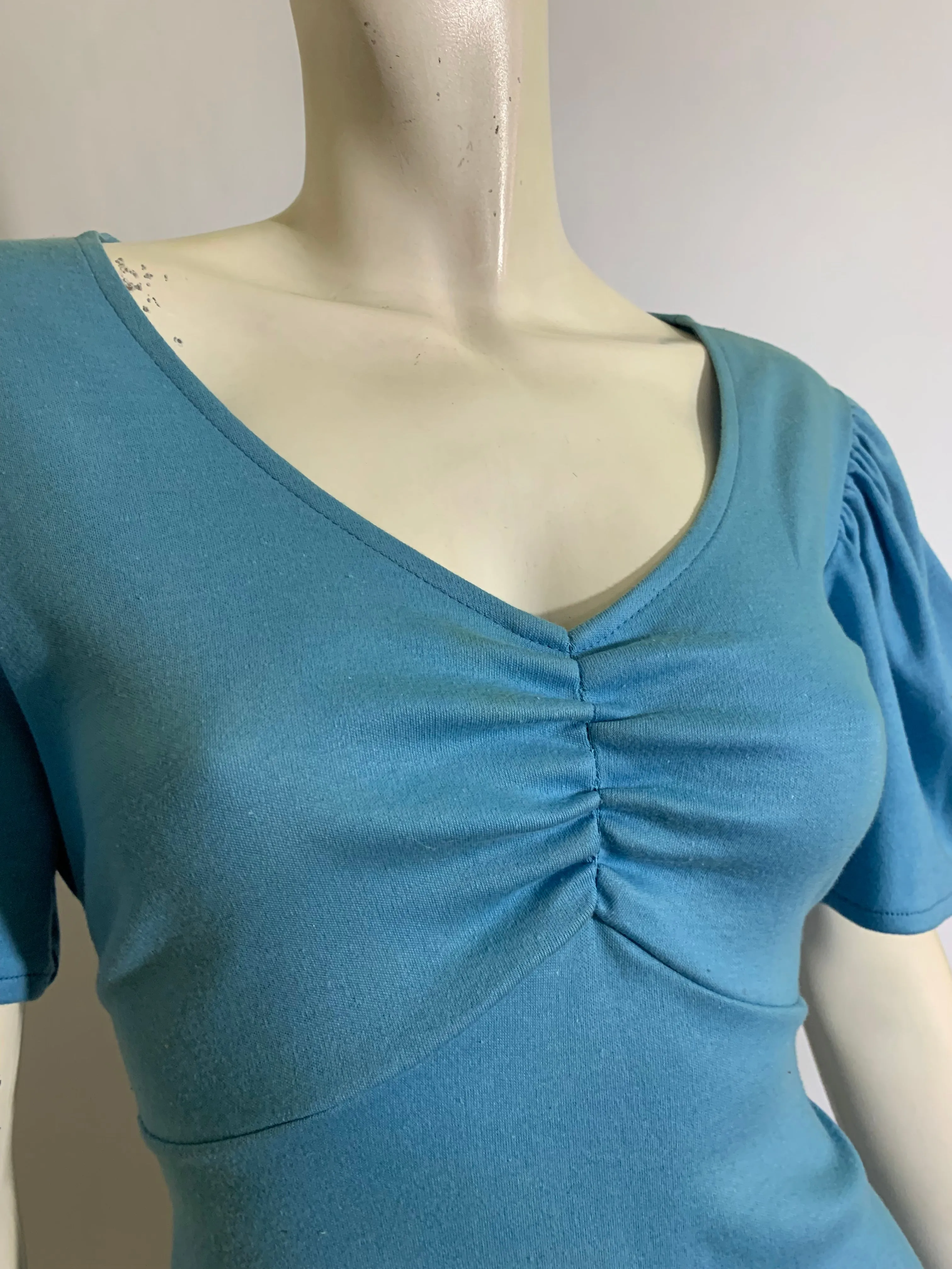 Sky Blue Flutter Sleeve Babydoll Knit Top circa 1970s