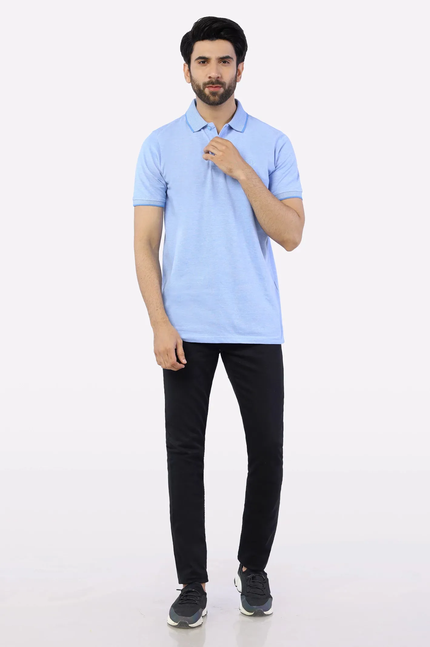 Sky Blue Jacquard Collar Polo