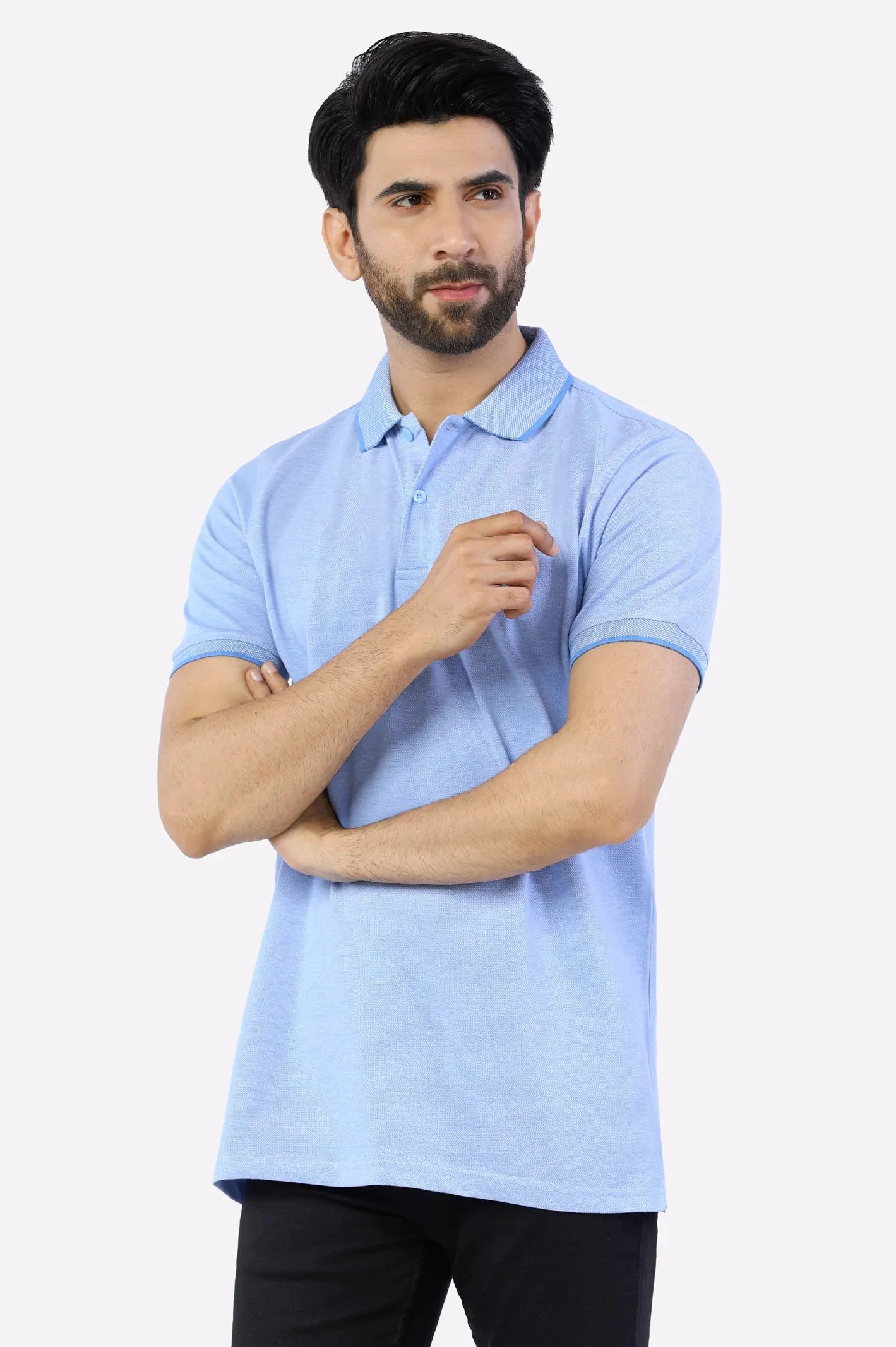 Sky Blue Jacquard Collar Polo