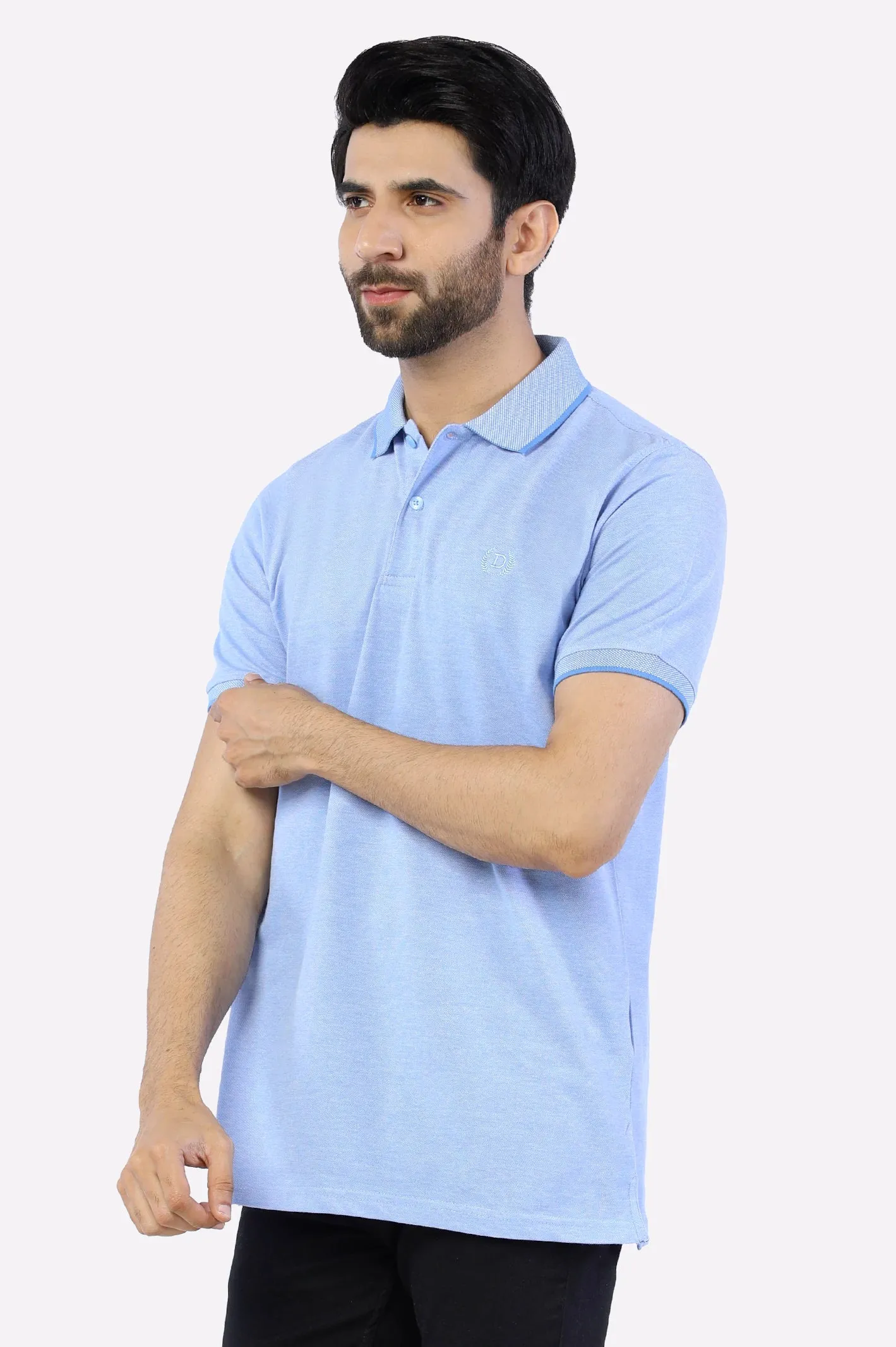 Sky Blue Jacquard Collar Polo