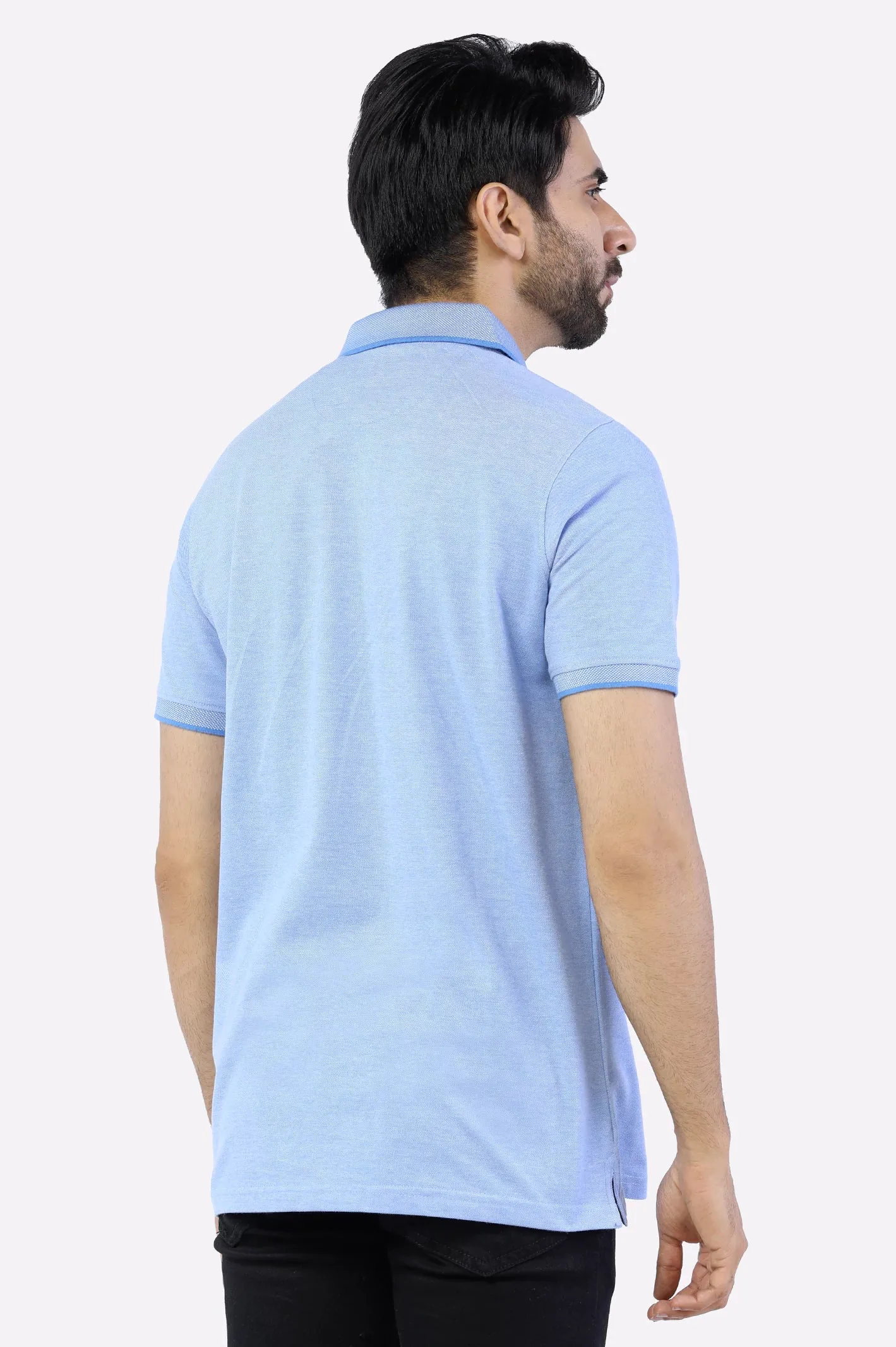 Sky Blue Jacquard Collar Polo