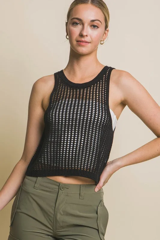 Sleeveless Open Knit Crop Top - Online Exclusive