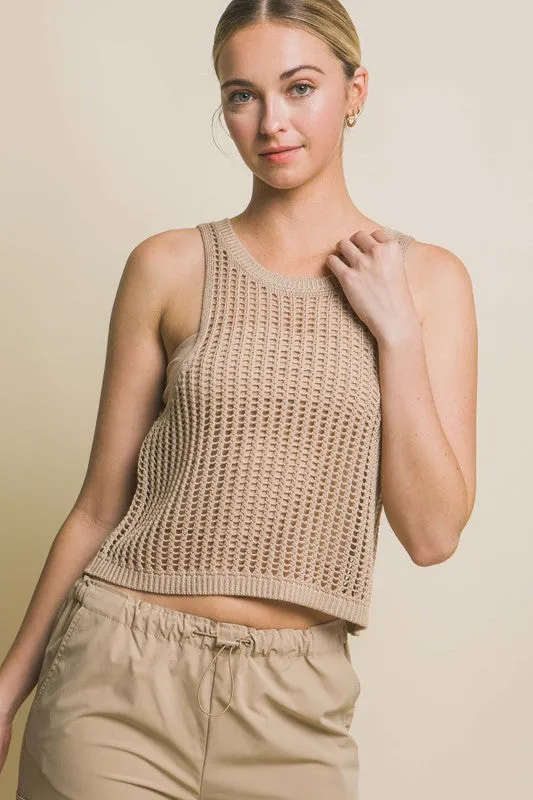 Sleeveless Open Knit Crop Top - Online Exclusive