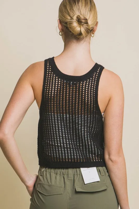 Sleeveless Open Knit Crop Top - Online Exclusive