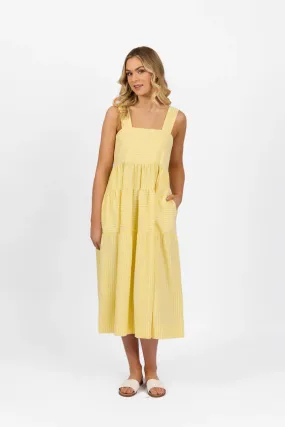 Sleeveless Tiered Dress with Wide Strap -6099 Yellow Stripe