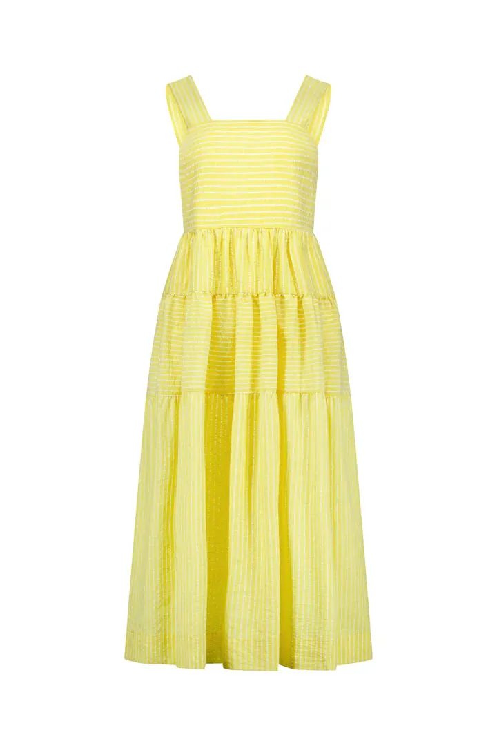 Sleeveless Tiered Dress with Wide Strap -6099 Yellow Stripe