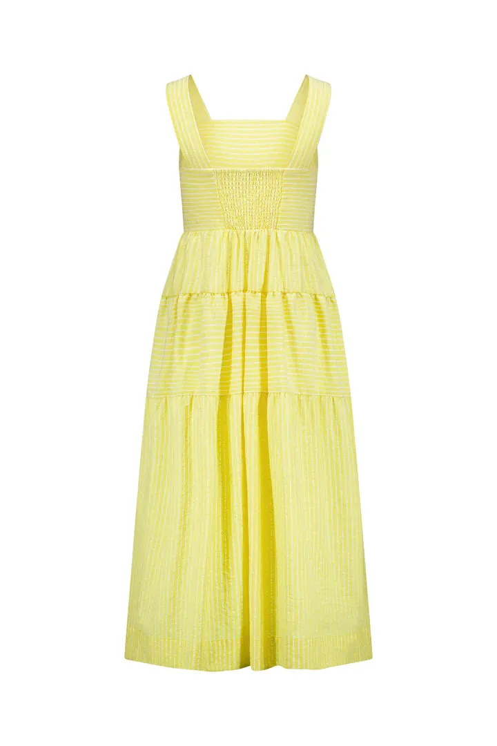 Sleeveless Tiered Dress with Wide Strap -6099 Yellow Stripe