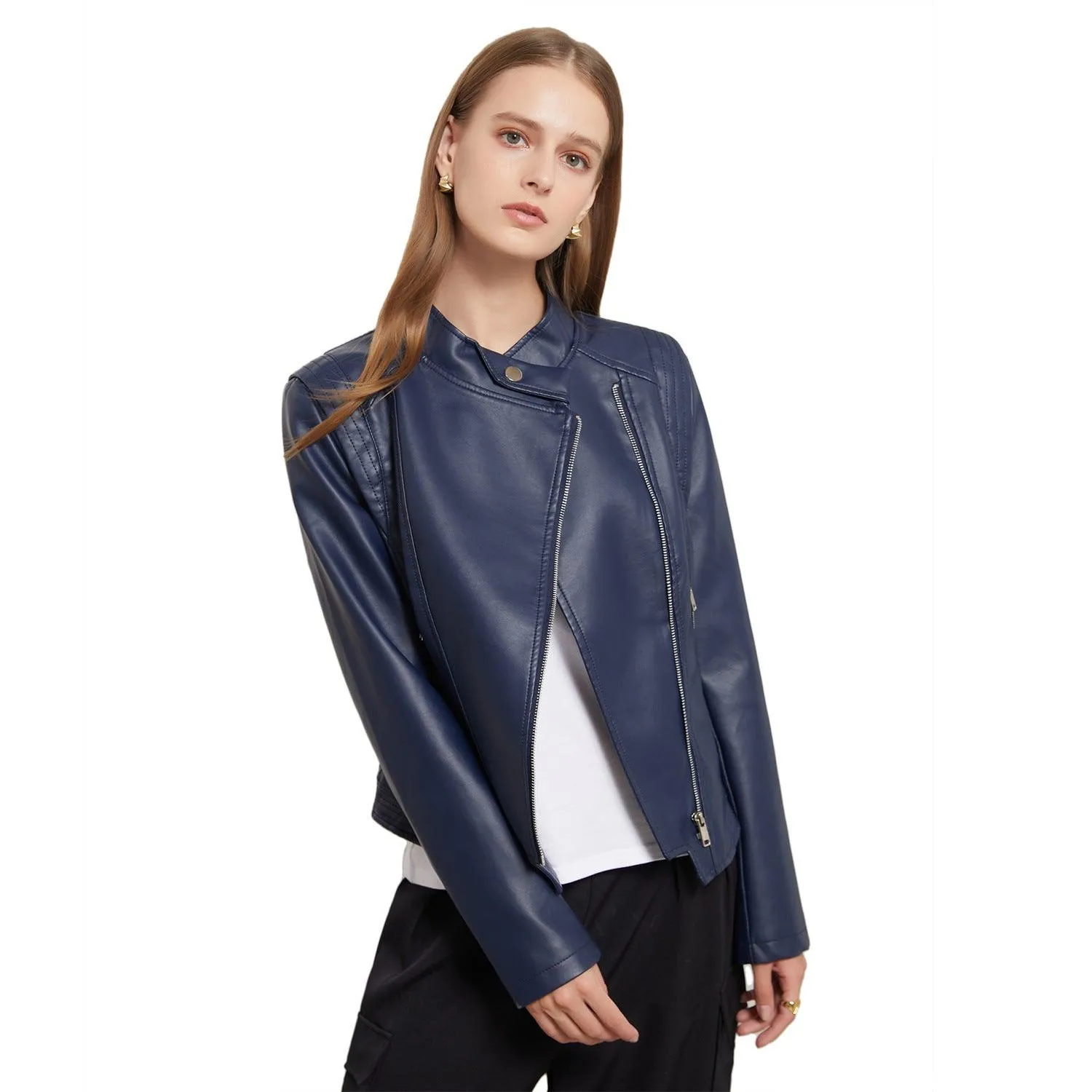 Slim Fit PU Leather Coat