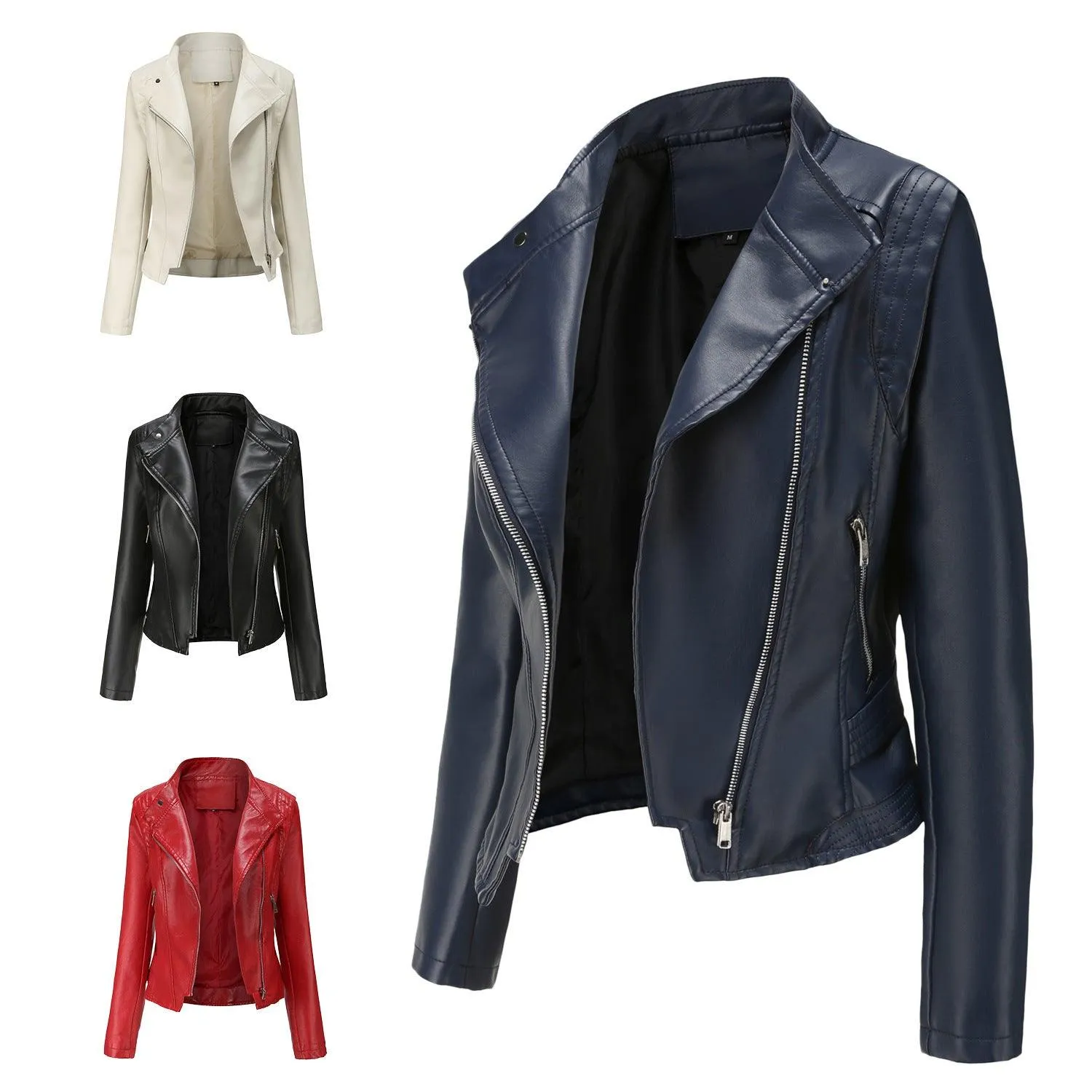 Slim Fit PU Leather Coat