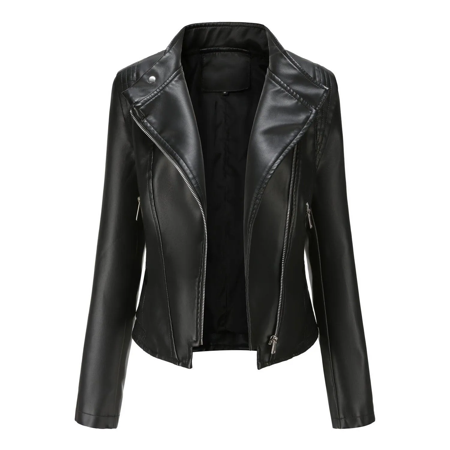 Slim Fit PU Leather Coat