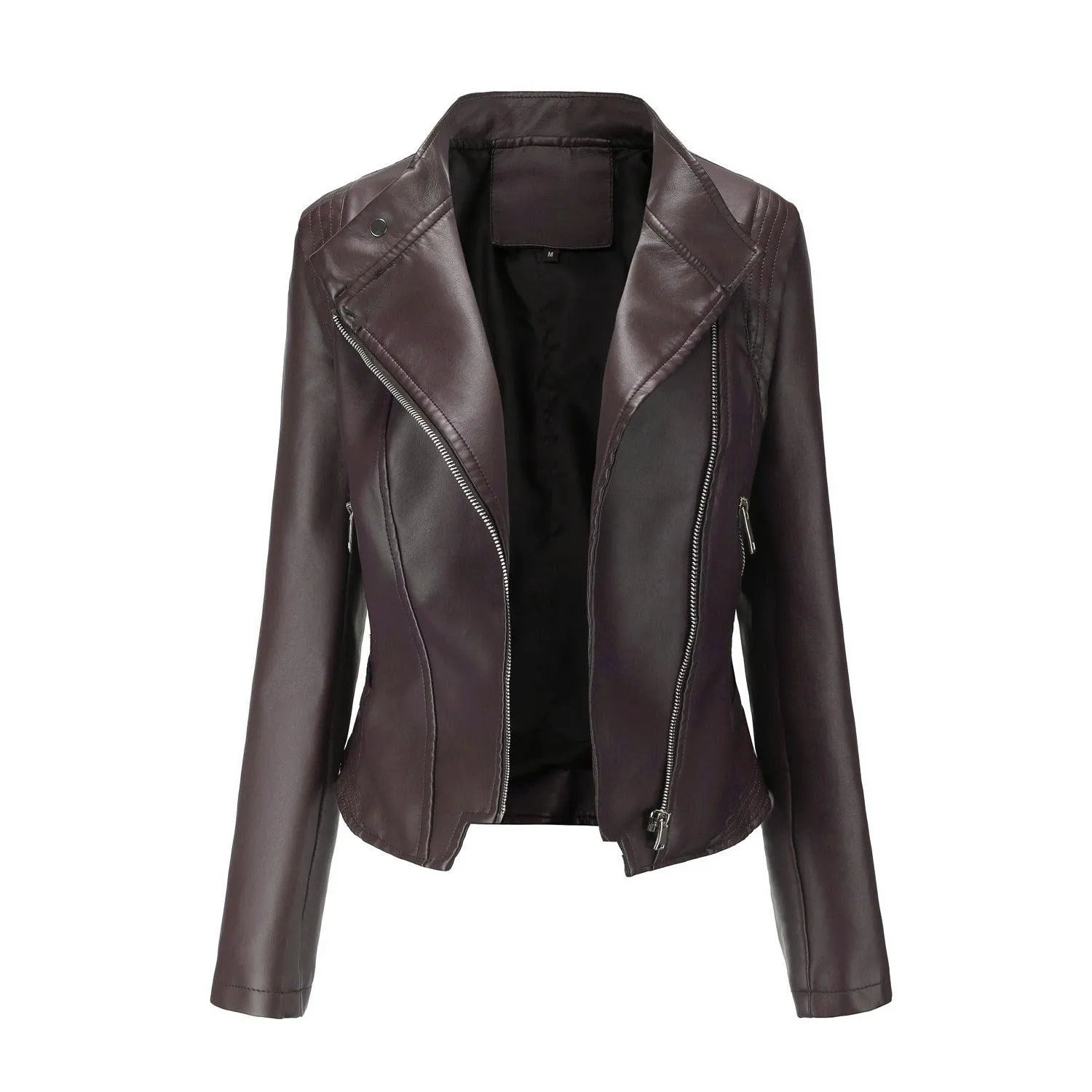 Slim Fit PU Leather Coat