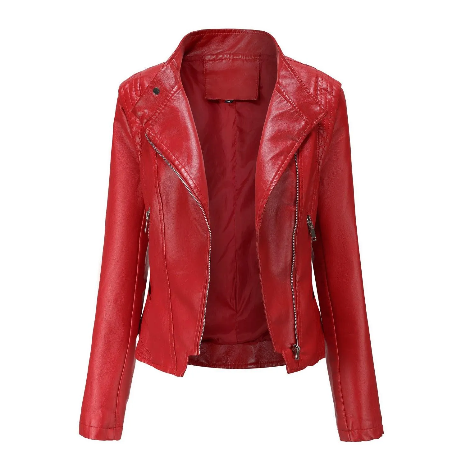 Slim Fit PU Leather Coat