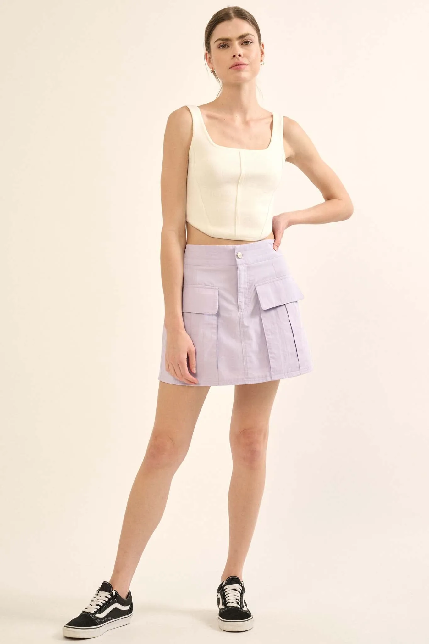 Step It Up Cotton Twill Cargo Mini Skirt