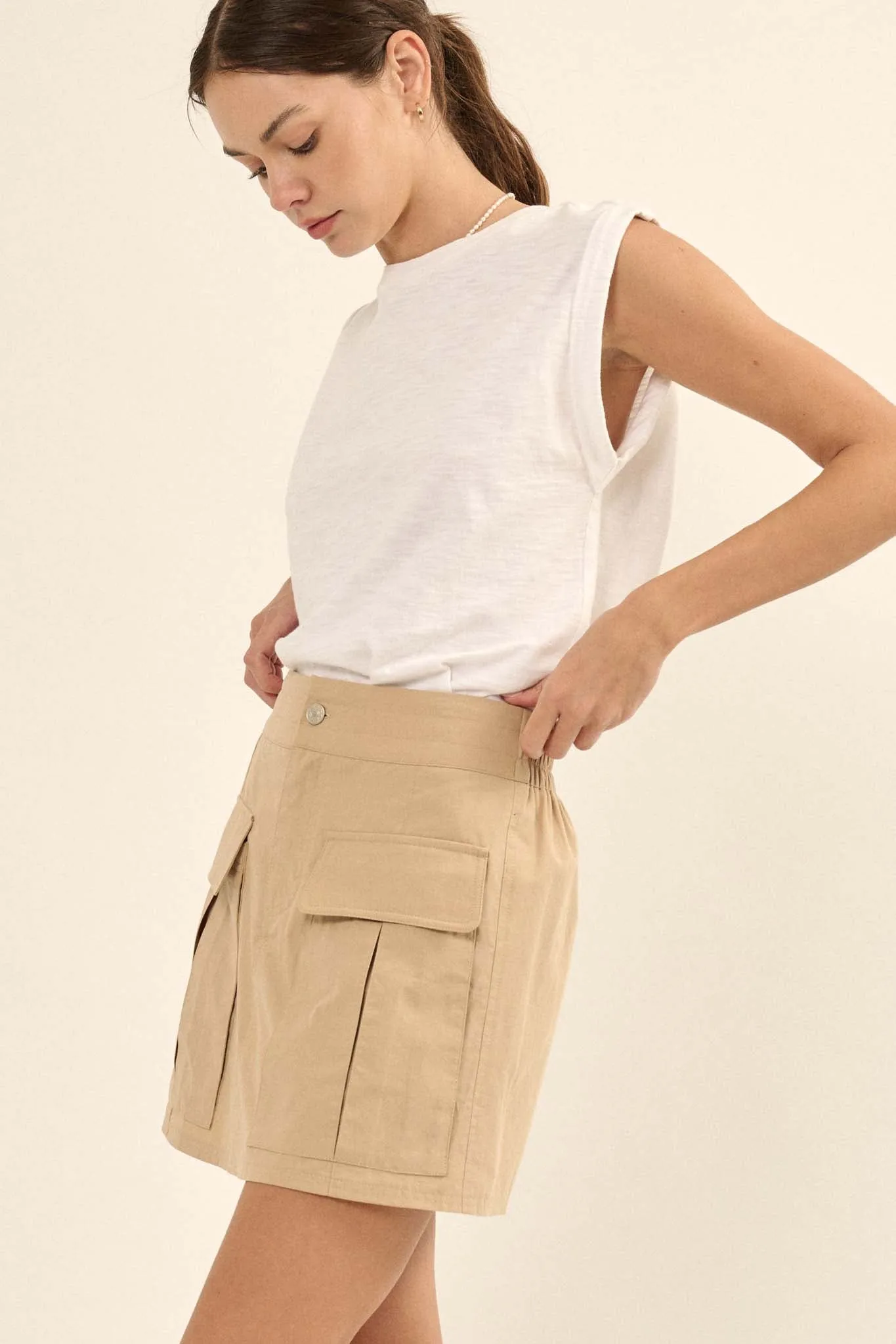 Step It Up Cotton Twill Cargo Mini Skirt