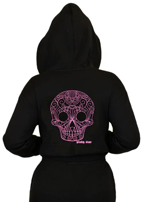 Sugar Skull Cropped Zipup Hoodie