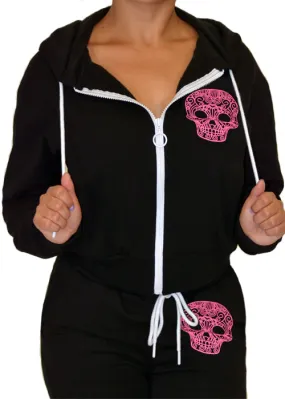 Sugar Skull Cropped Zipup Hoodie