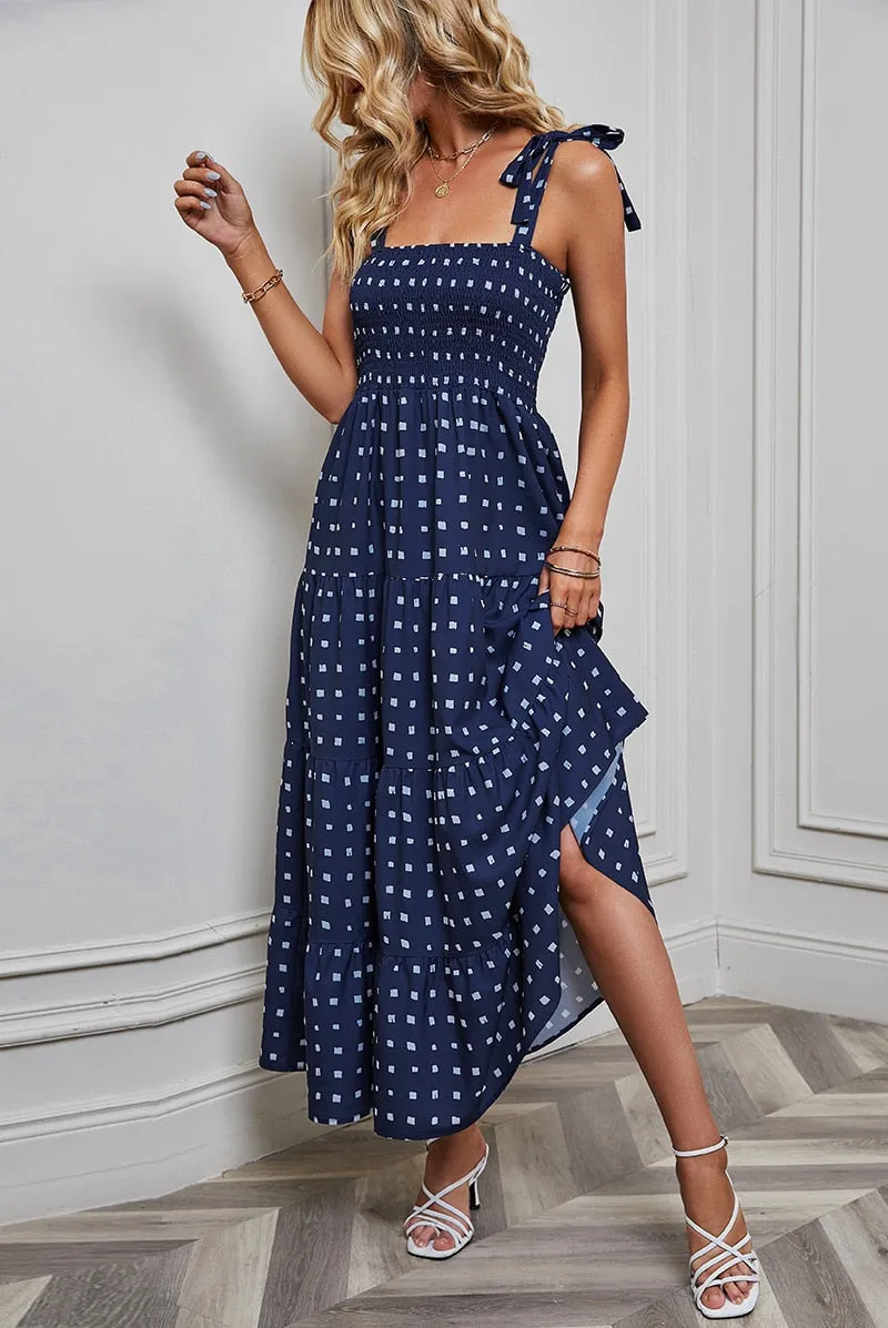 Summer Slit Dress Beach Dot Holiday Dresses for Women - WD8204