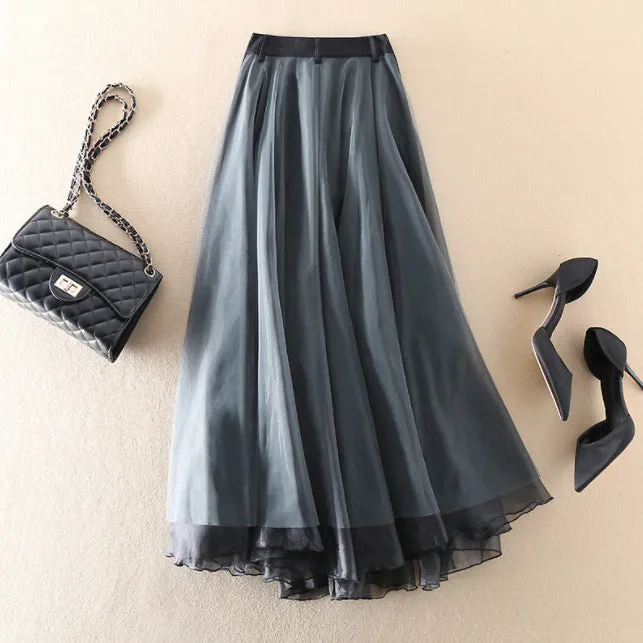 Summer Stitching Mesh High Waist Skirt