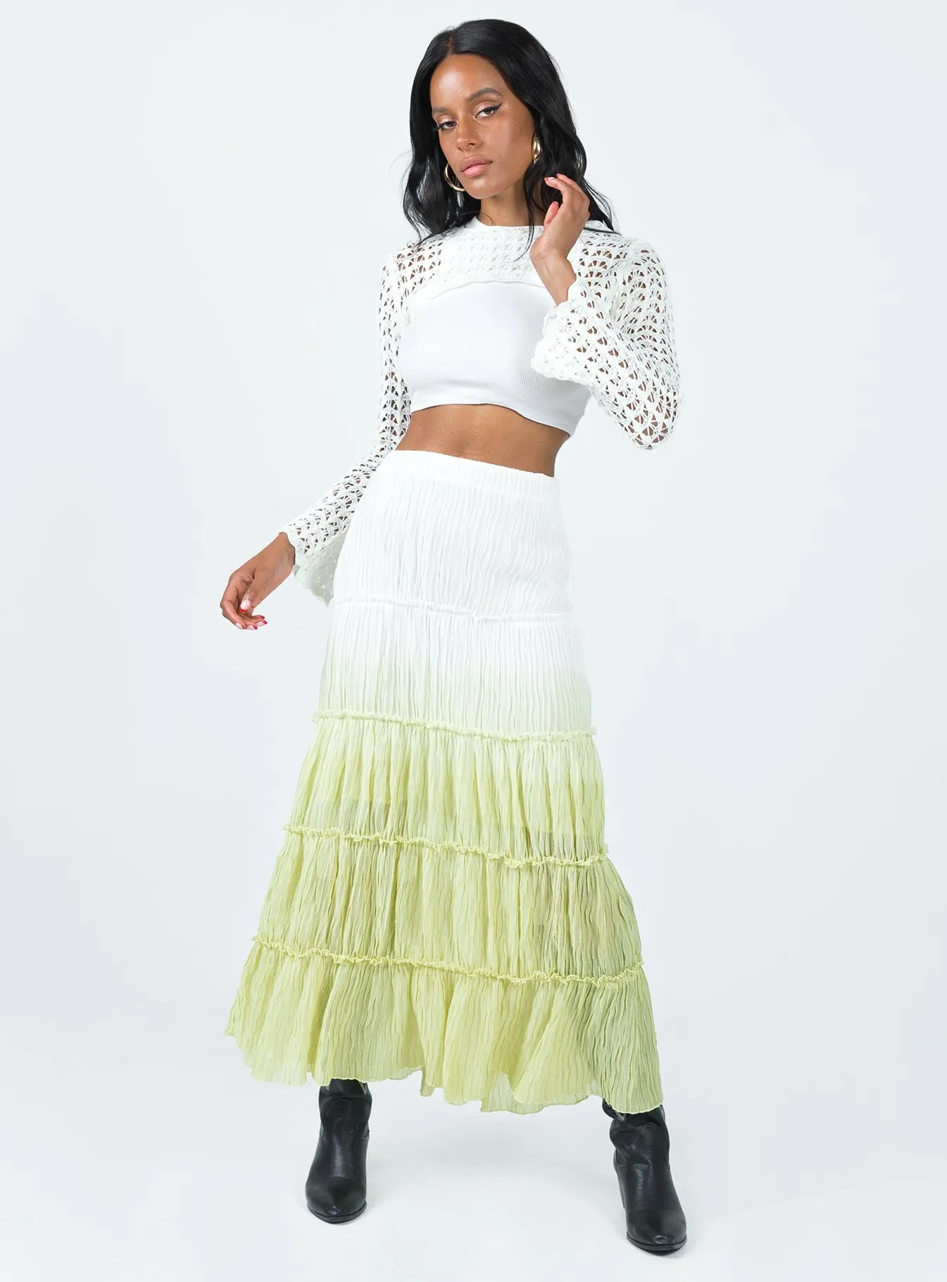 Sun Down Mid Rise Maxi Skirt Green Ombre