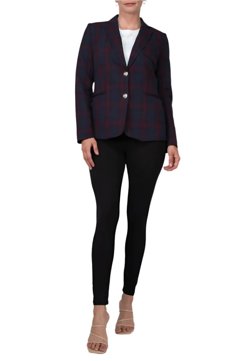 T Tahari Lined Two Button Ls Notch Collar Plaid Blazer With Front Chest Pocket/welt Pockets