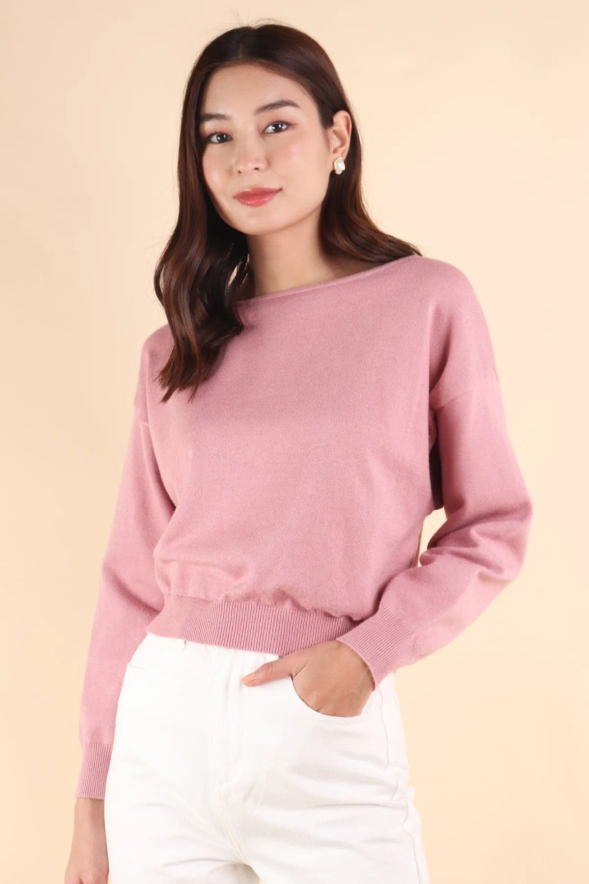 TAYLA OFFSIE KNIT TOP IN ROSE