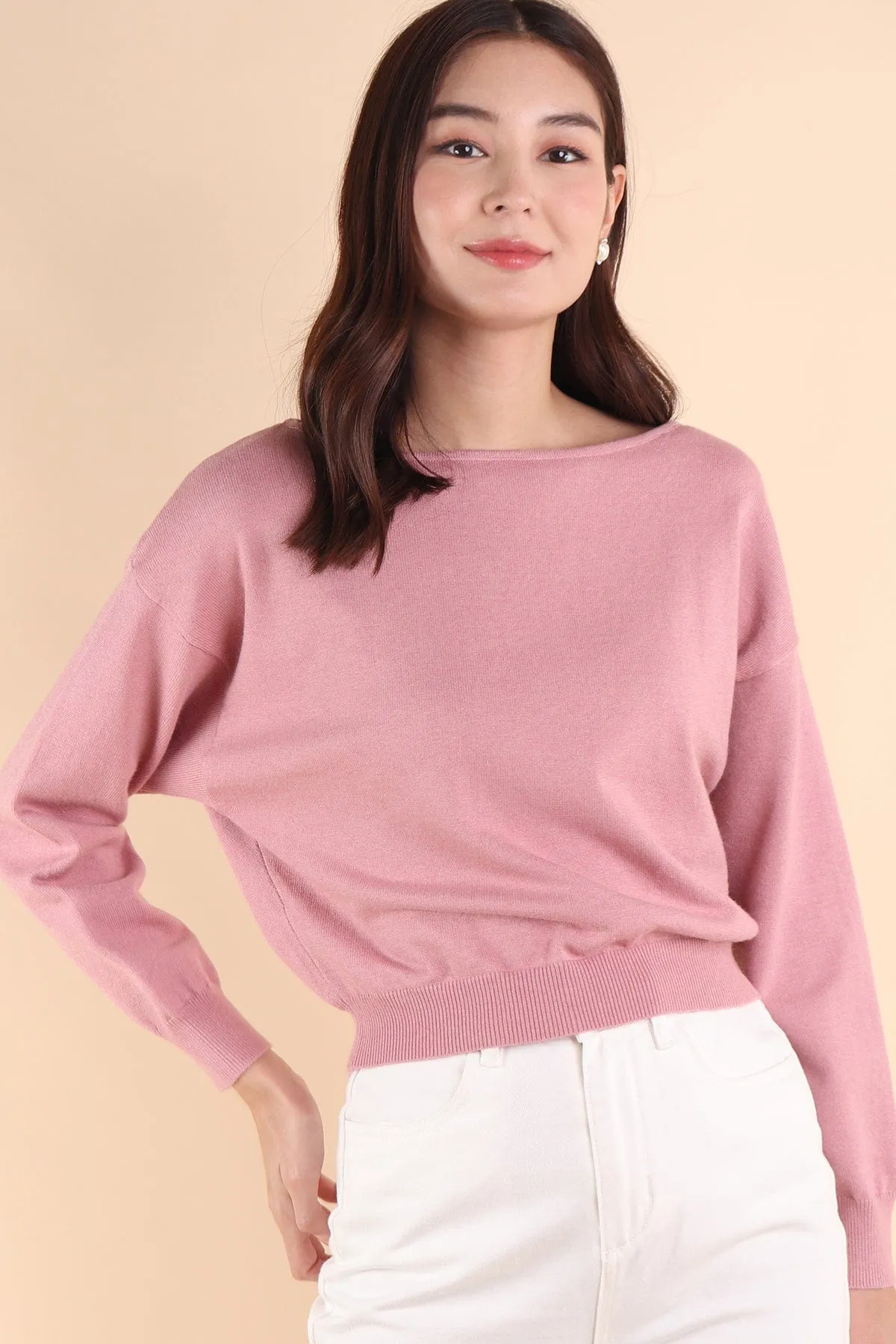 TAYLA OFFSIE KNIT TOP IN ROSE