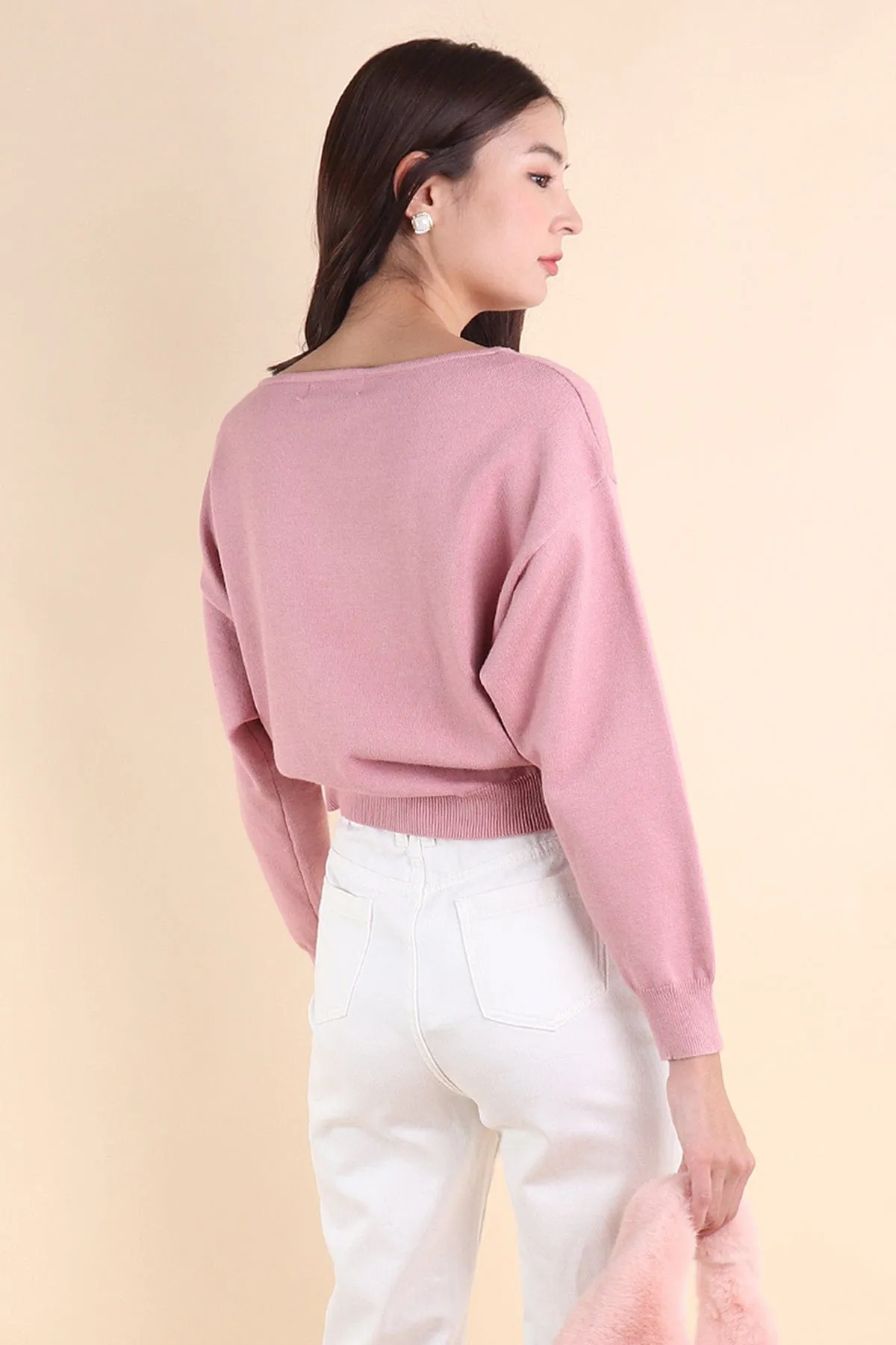 TAYLA OFFSIE KNIT TOP IN ROSE