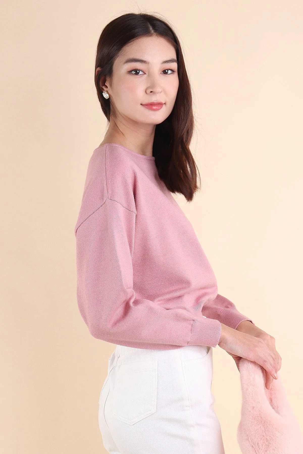 TAYLA OFFSIE KNIT TOP IN ROSE