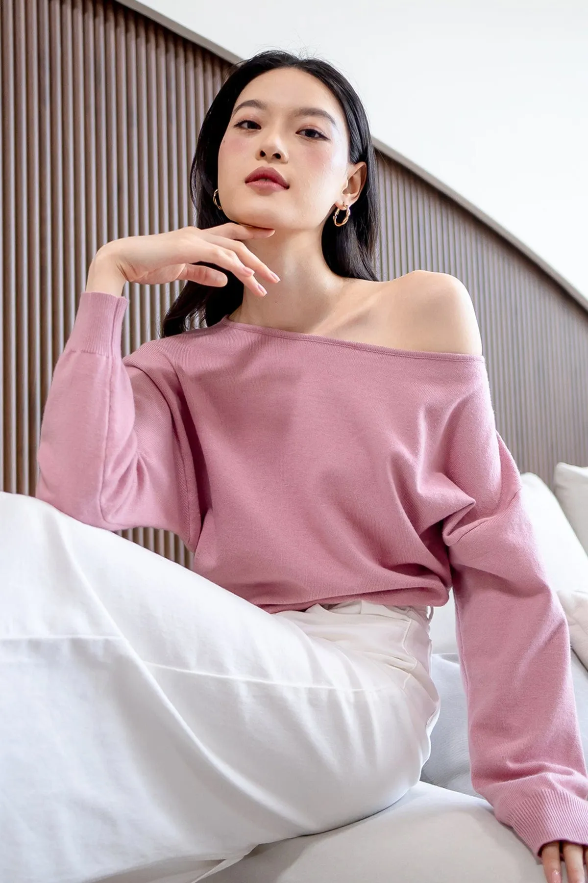 TAYLA OFFSIE KNIT TOP IN ROSE