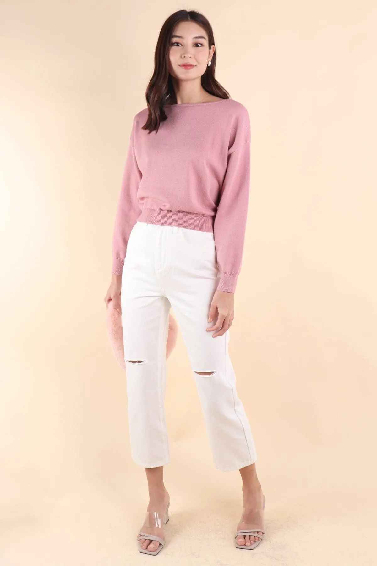 TAYLA OFFSIE KNIT TOP IN ROSE