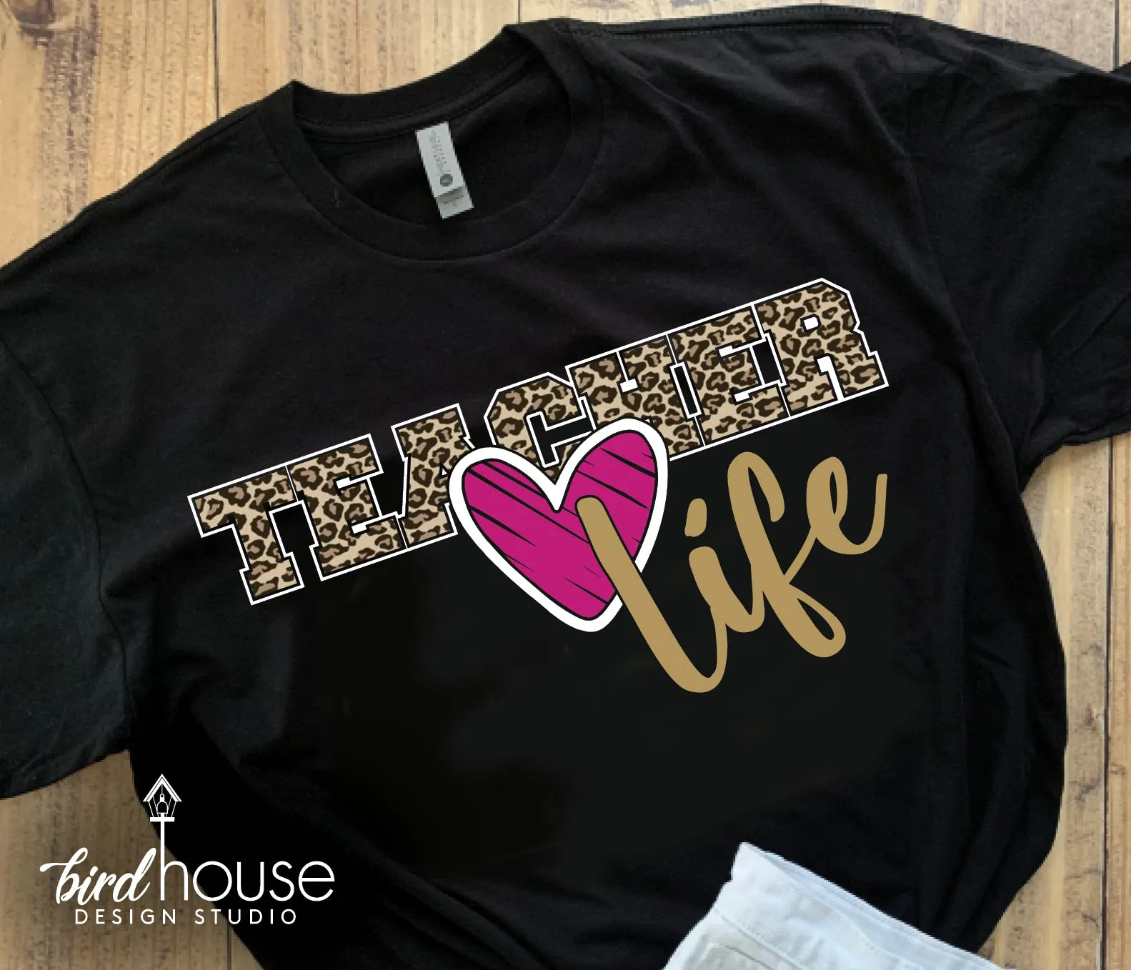 Teacher Life, Cute Animal Print Leopard Shirt, Any Color Heart