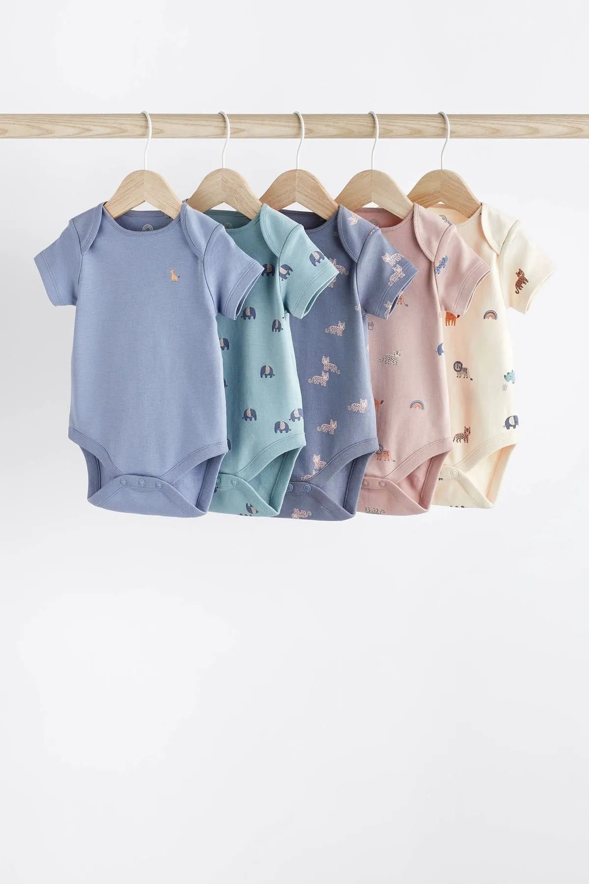 Teal Blue Baby Short Sleeve Bodysuit 5 Pack