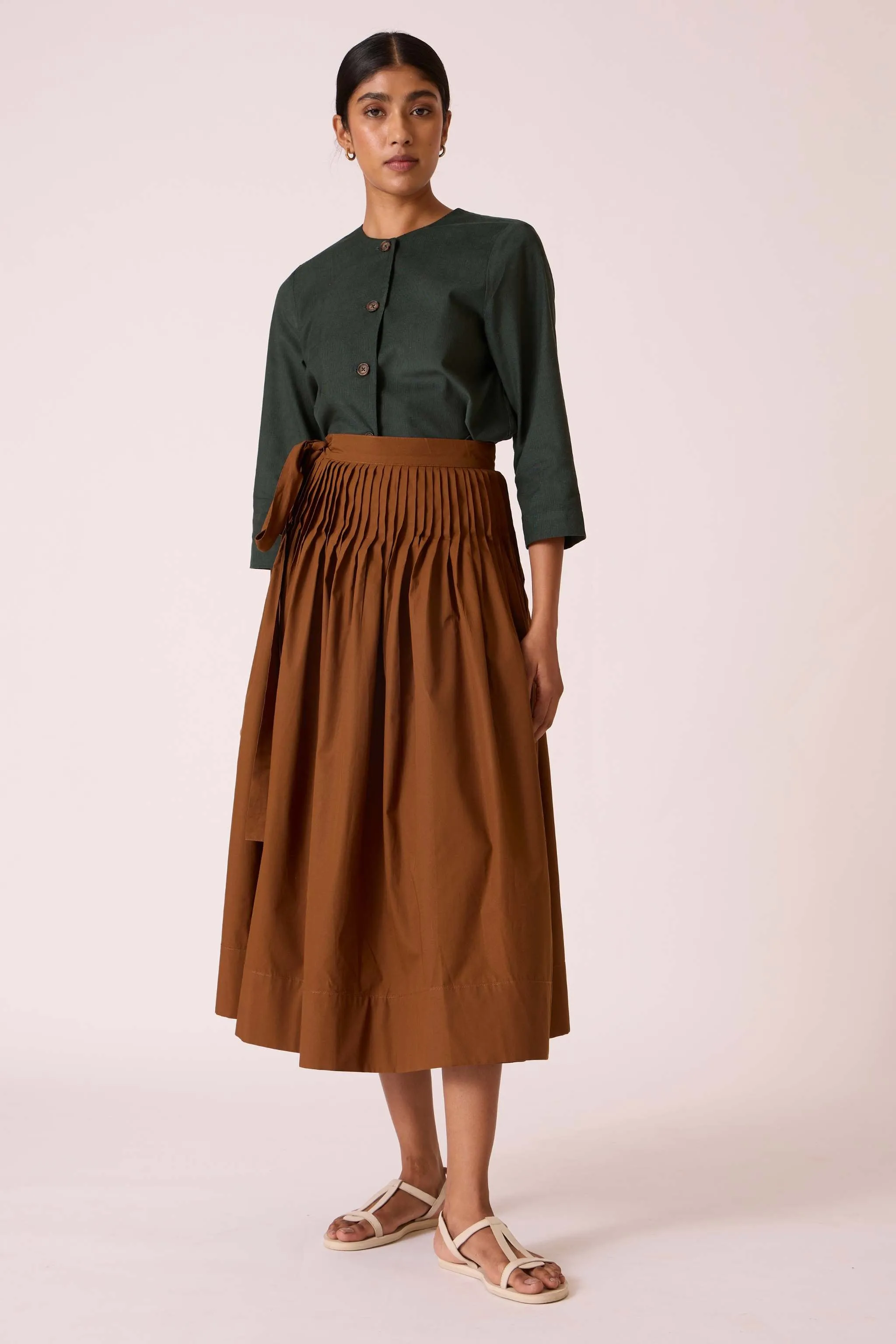 Tereza Brown Pleated Wrap Skirt