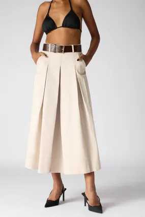 The 9 To 5 Essential Pleated Skirt- Beige