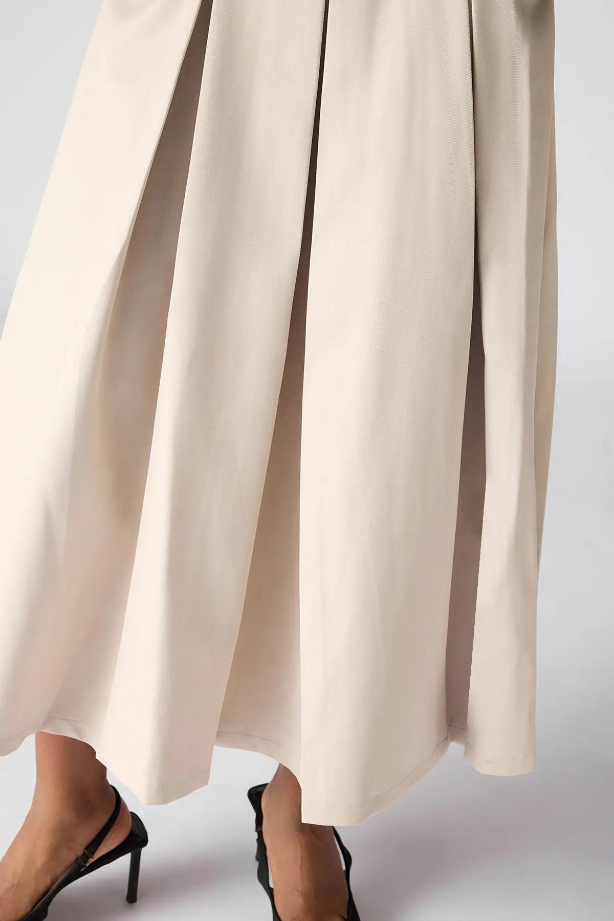 The 9 To 5 Essential Pleated Skirt- Beige