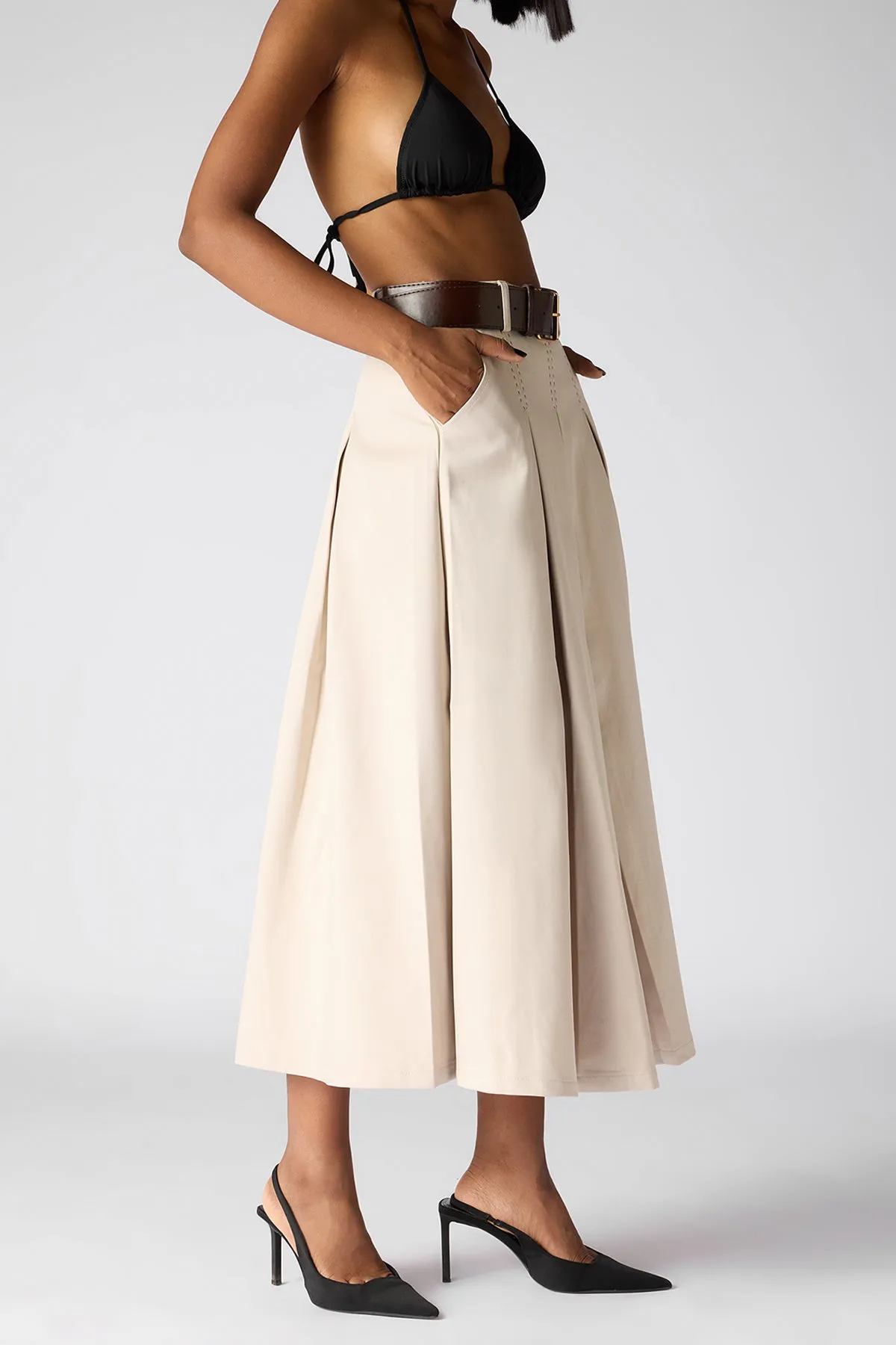 The 9 To 5 Essential Pleated Skirt- Beige