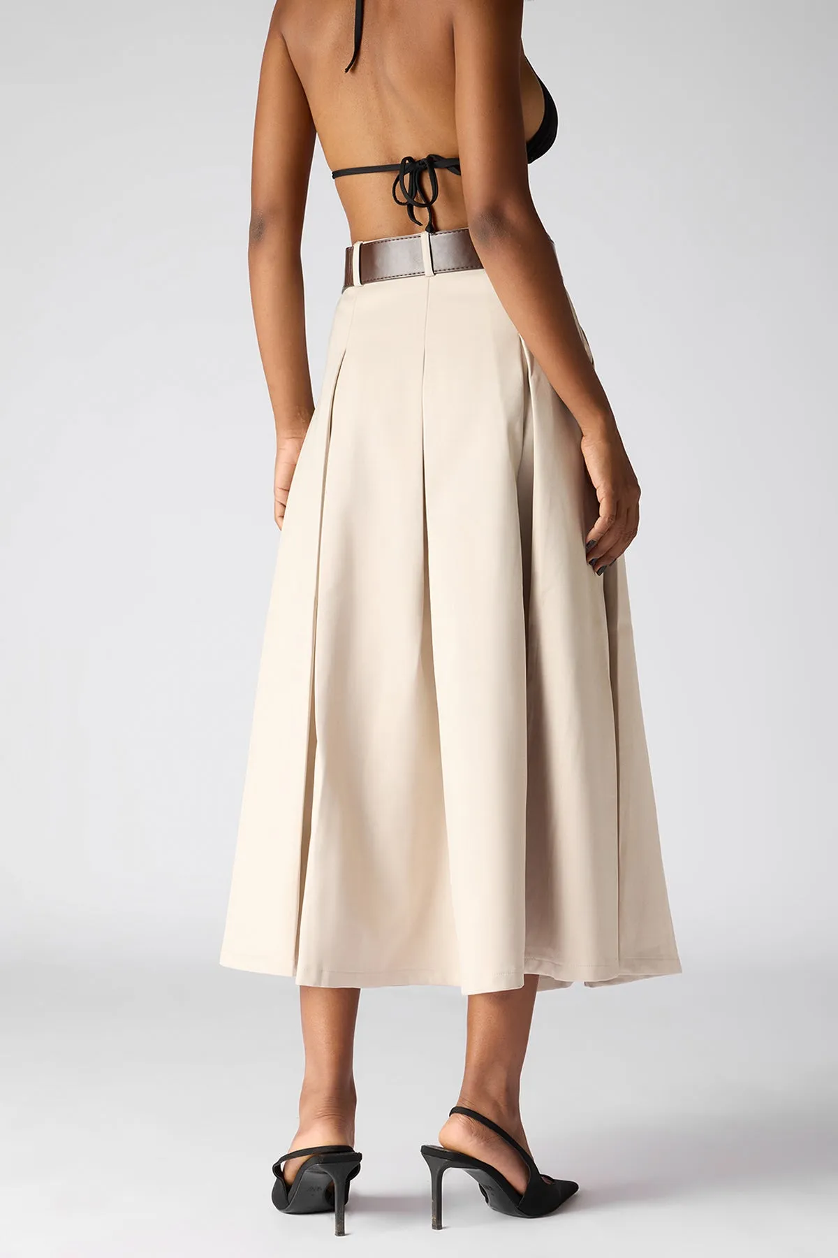 The 9 To 5 Essential Pleated Skirt- Beige