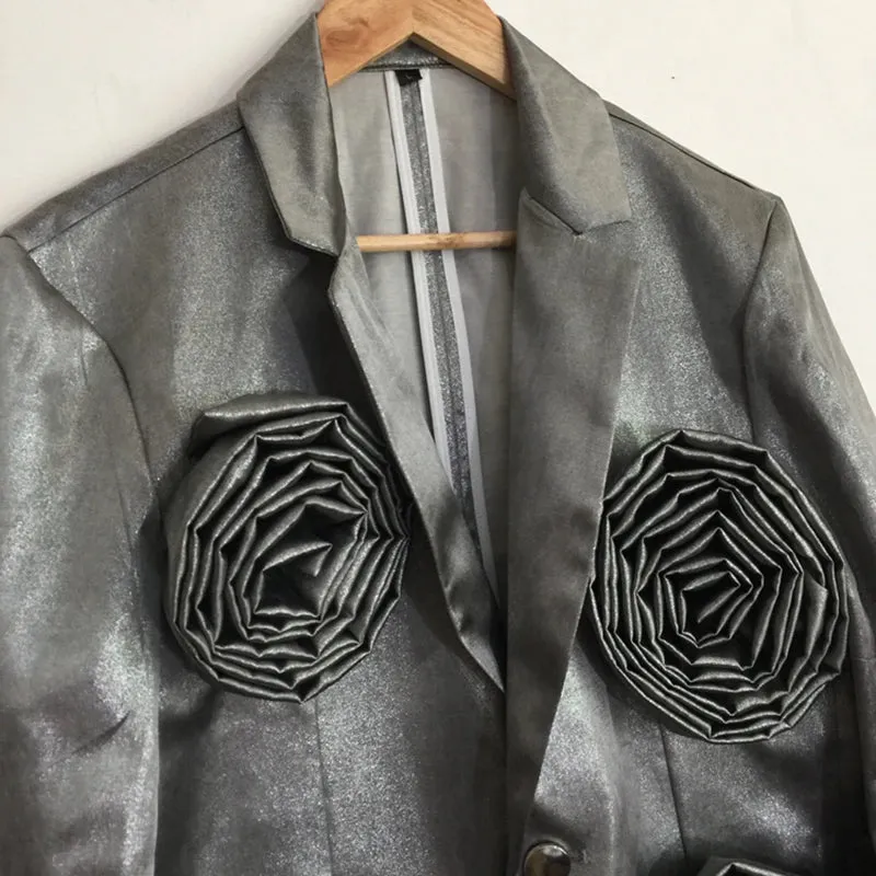 Three-Dimensional Pleated Flowers Blazer