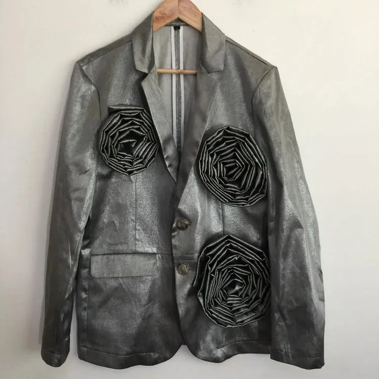 Three-Dimensional Pleated Flowers Blazer