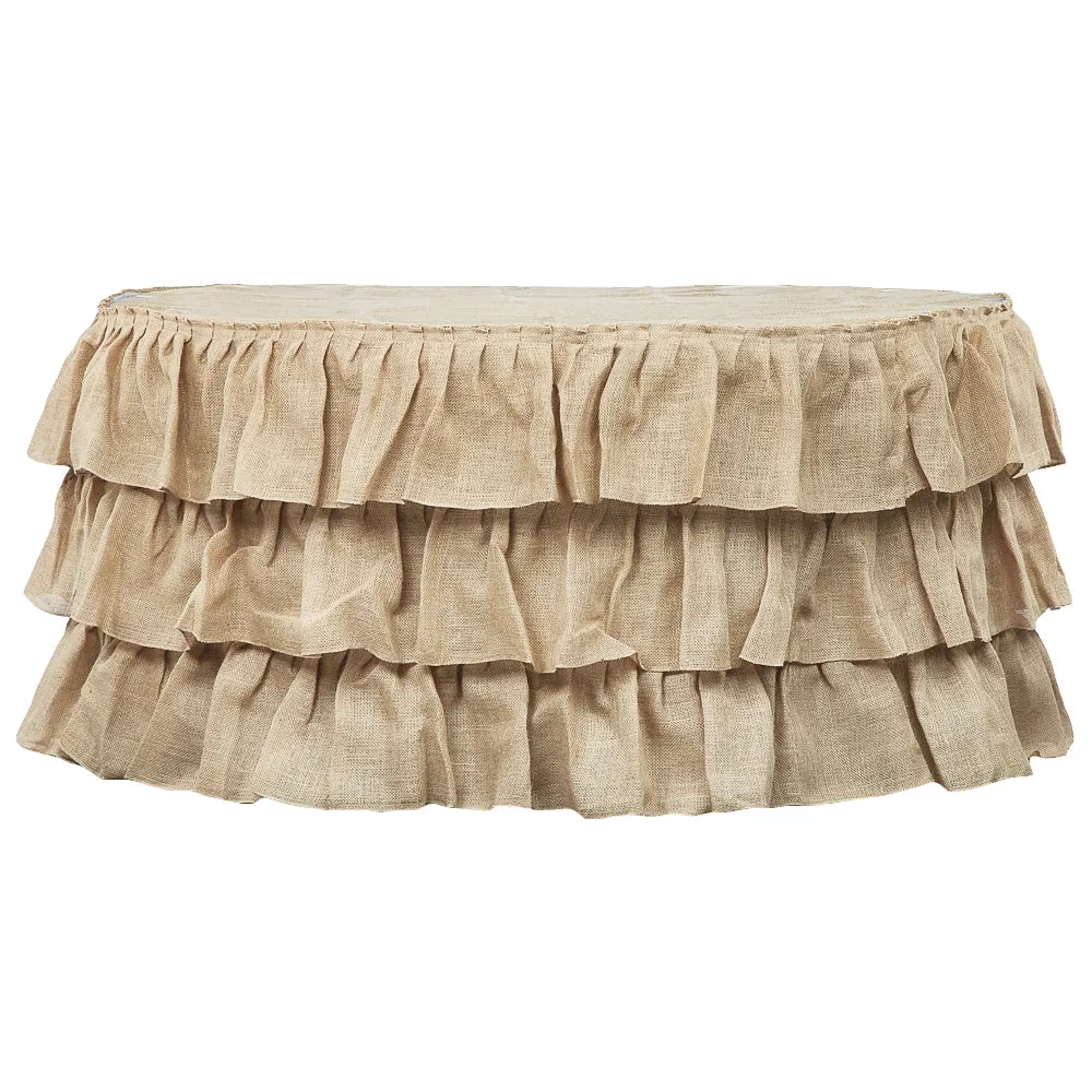 Three Tier Ruffled Burlap Table Skirt 14 ft - Natural