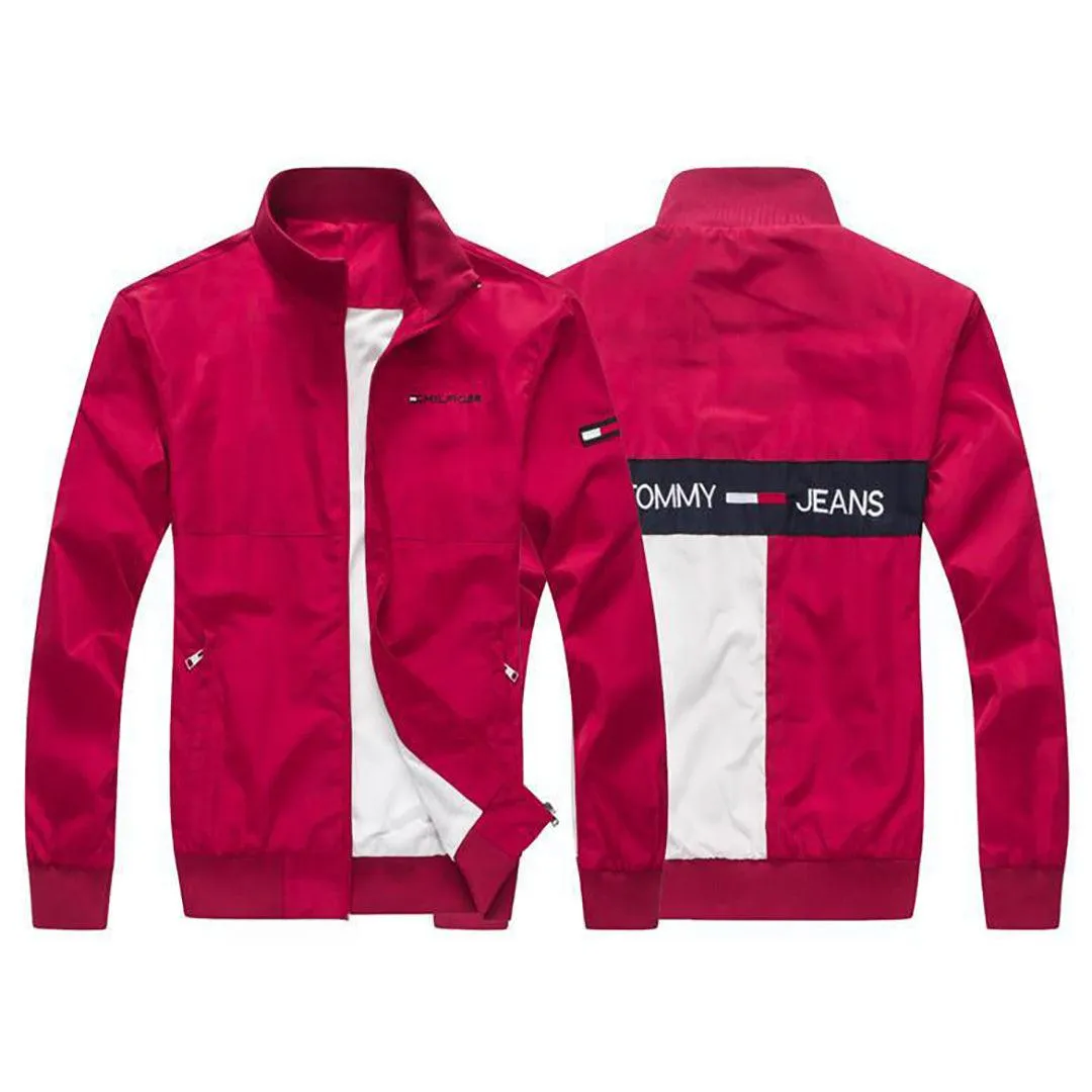 Tom Cool Front Flag Logo Crested Zip Down Jacket-Red